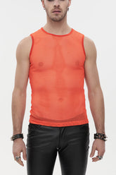 T-shirt gothique sans manches pour homme en maille orange à perspective d'élasticité rhombique